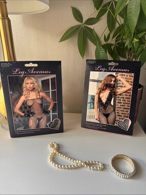 Leg Avenue Black Fishnet Bodysuits bundle of two. NWT